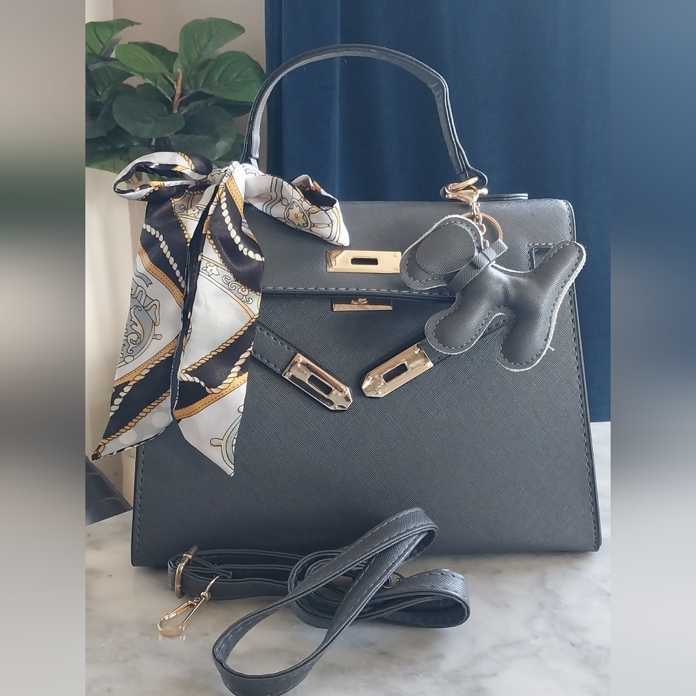 NEW Elegant Gray Handbag Bag Crossbody Tote Satchel + 1 EXTRA Strap INCLUDED